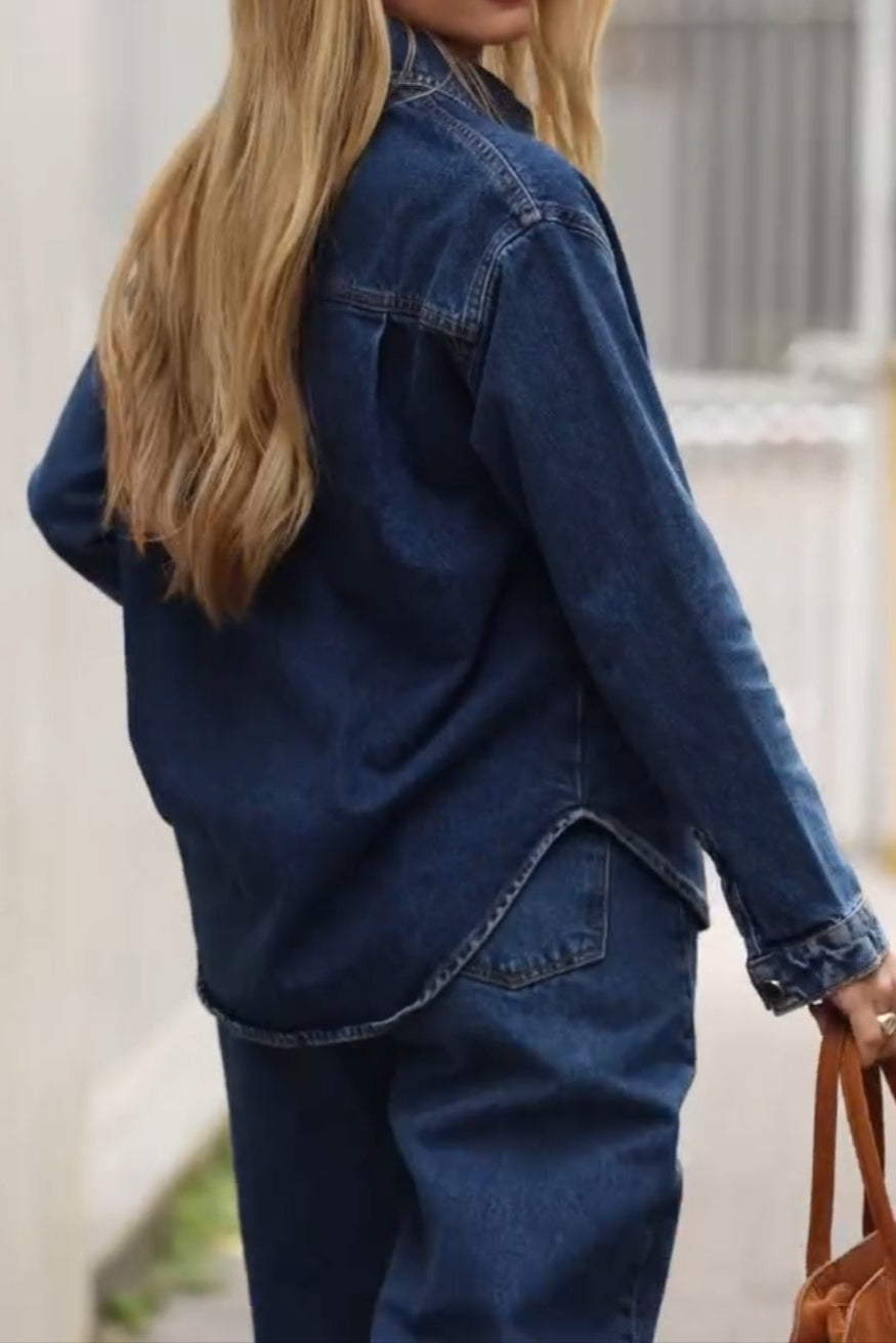 Simple Long Sleeve Denim Suit