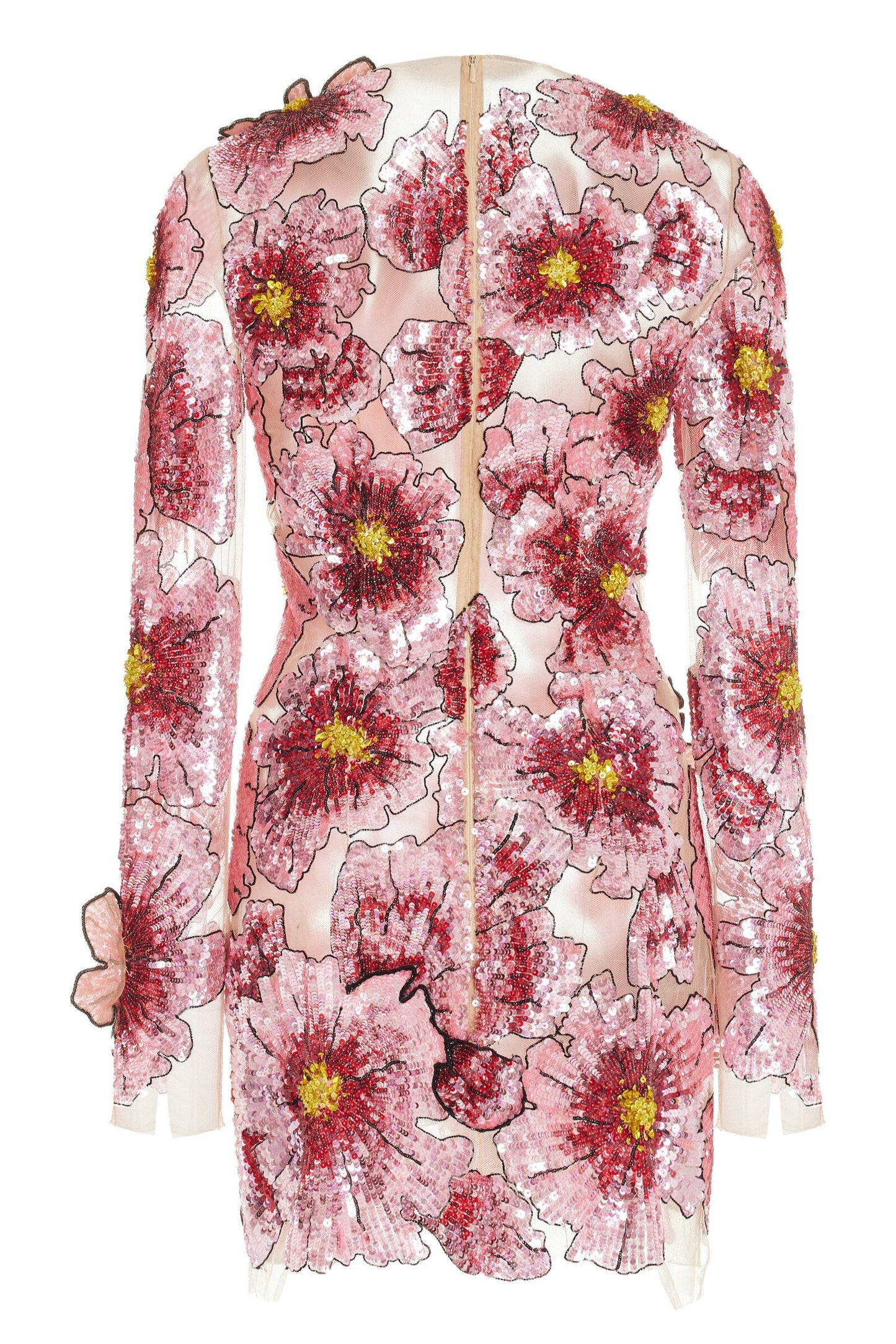 Embroidered Long Sleeve Floral Short Dress