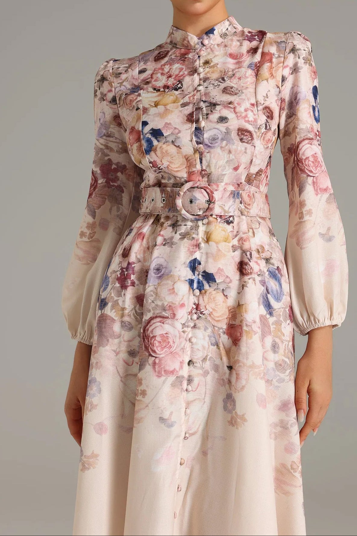 Stand Collar Single Breasted Printed Dress