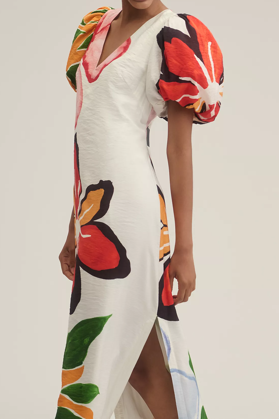 Puff-Sleeve A-Line Maxi Dress