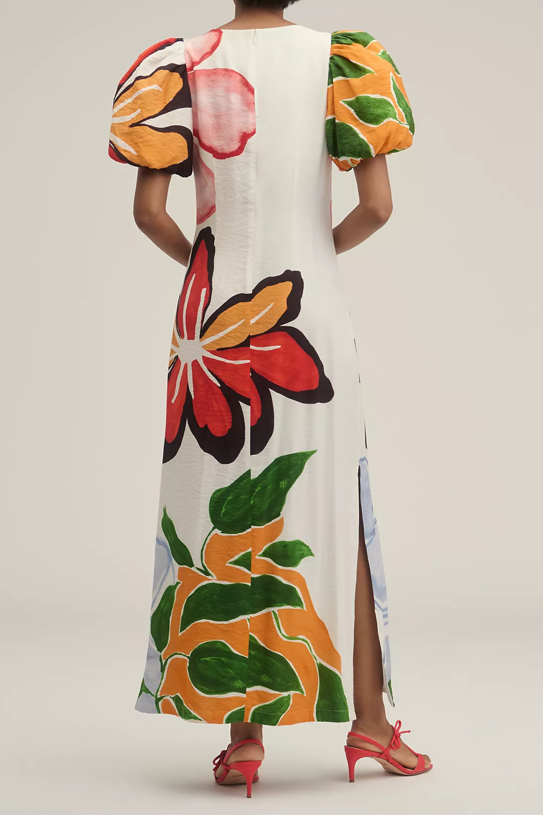 Puff-Sleeve A-Line Maxi Dress