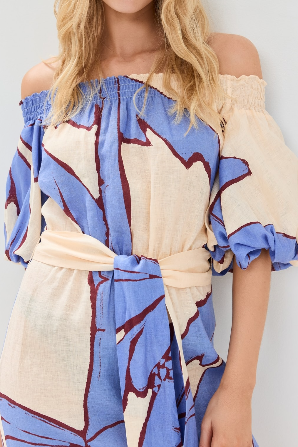 Open-Shoulder Short-Sleeve Long Dress