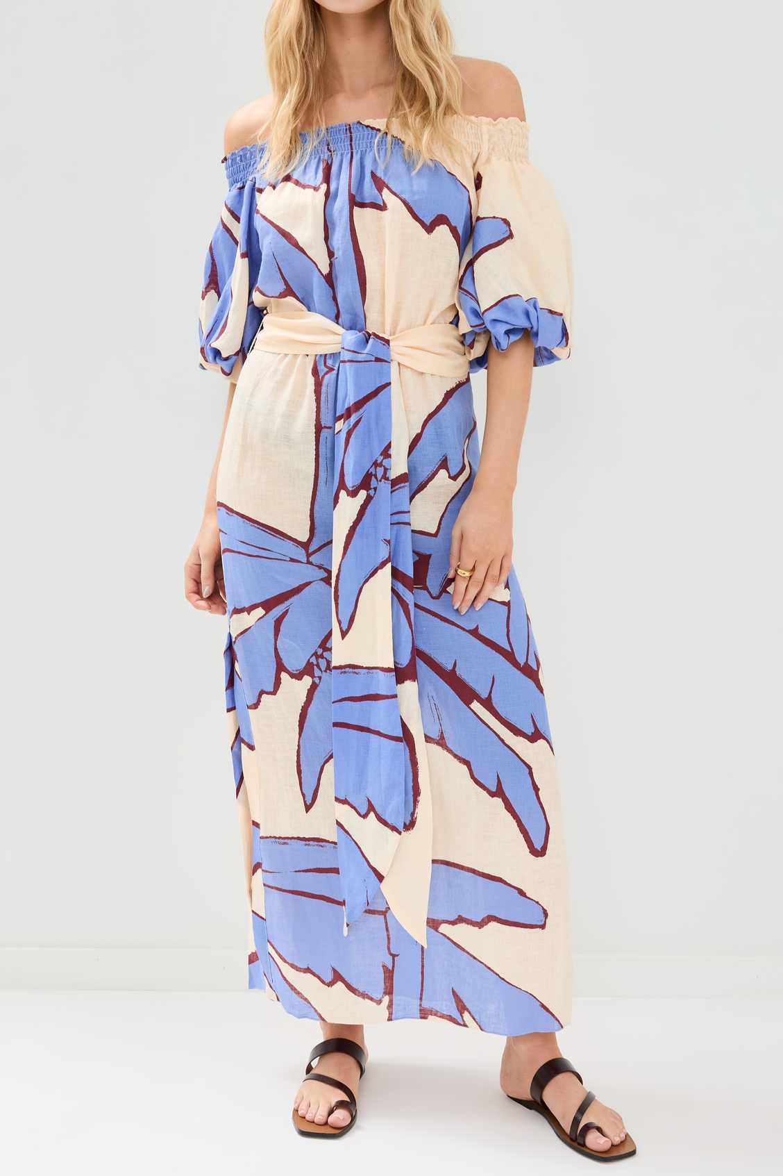 Open-Shoulder Short-Sleeve Long Dress