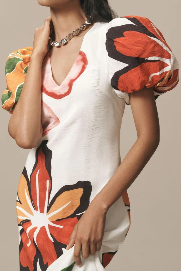 Puff-Sleeve A-Line Maxi Dress