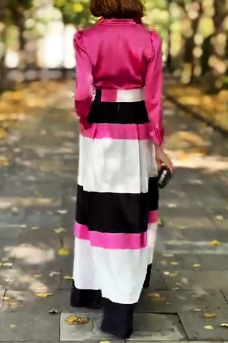 Fuchsia Shirt And Striped Skirt Suit