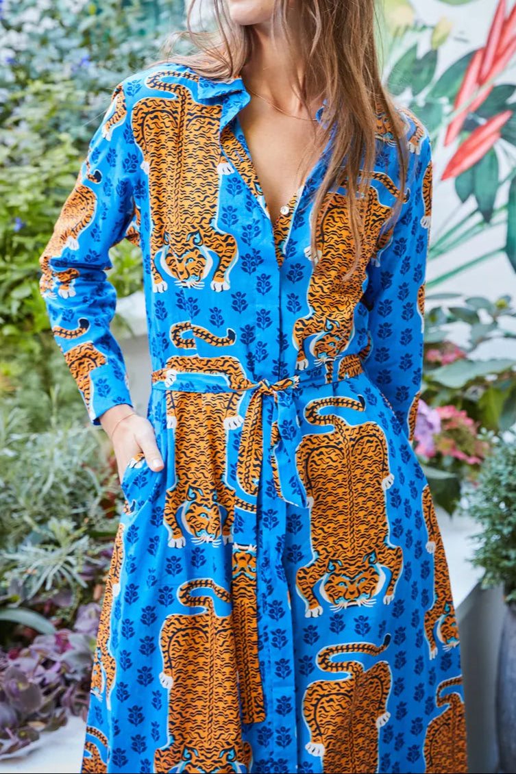 Siberian Stripes & Cobalt Blue Midi Dress