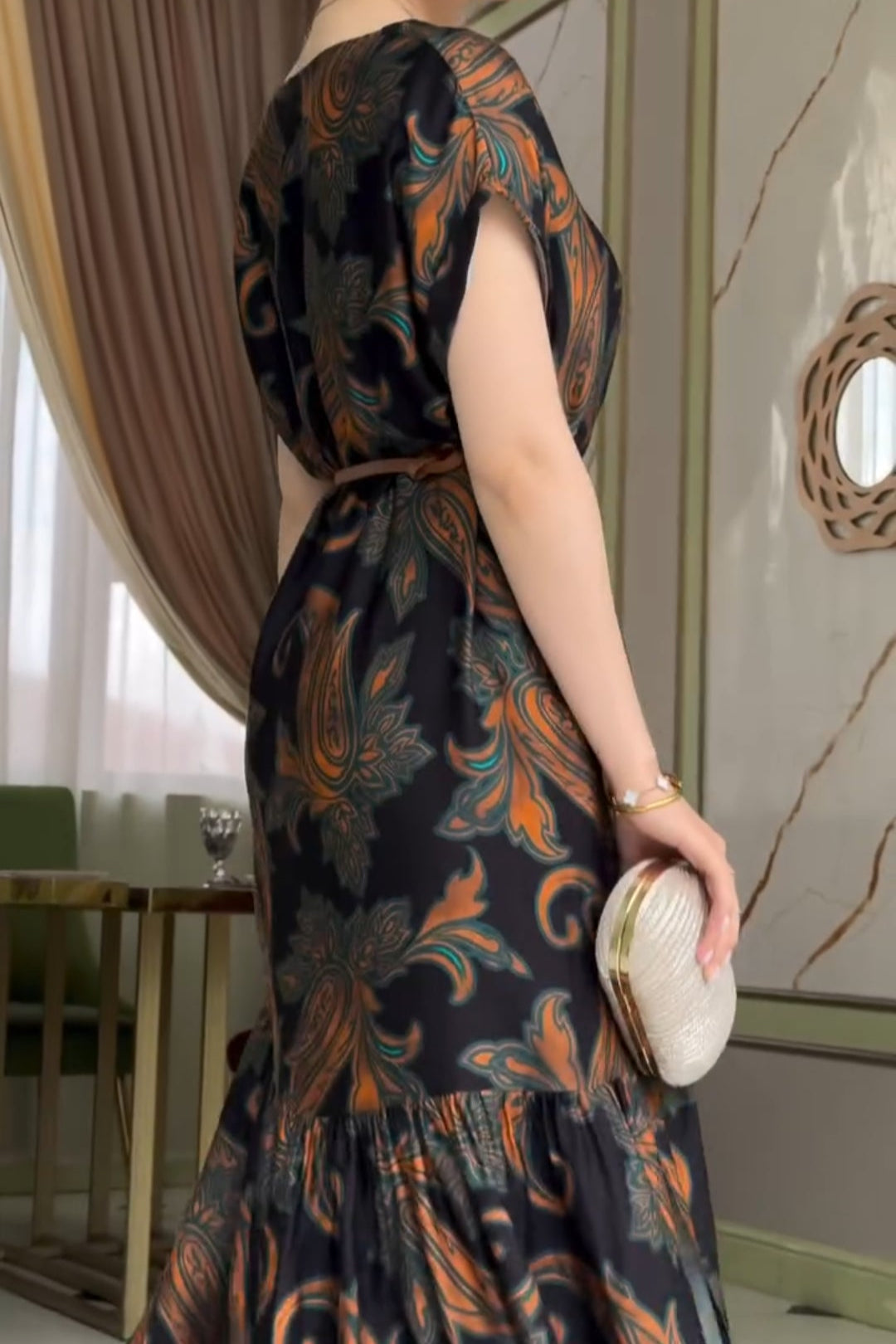 Brown-Black Printed Split Skirt