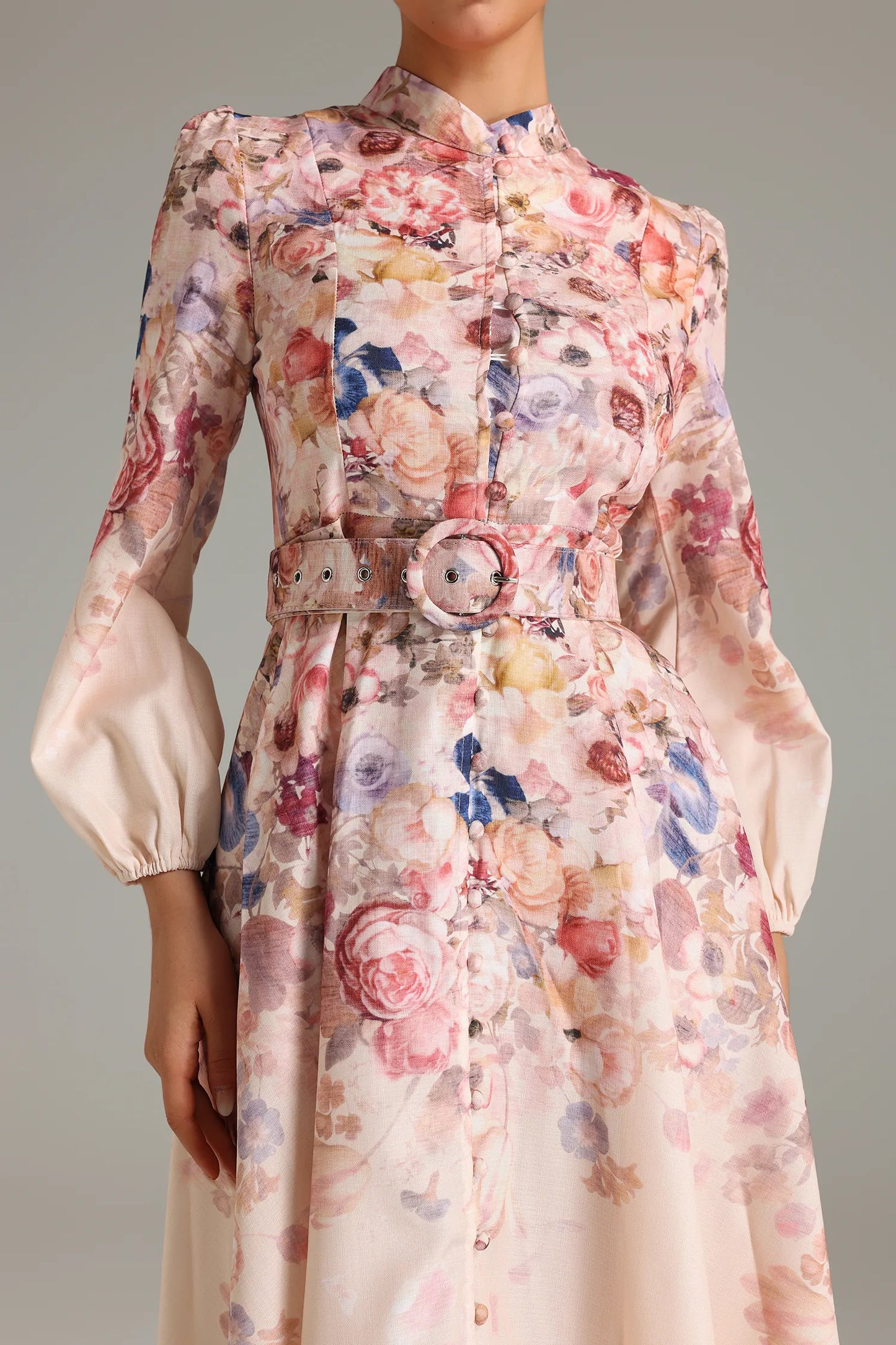 Stand Collar Single Breasted Printed Dress