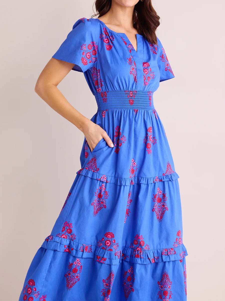 Floral Print Boat Neck Ruffled Dress