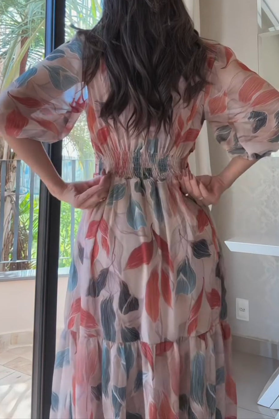 Mixed Color Leaf Print Dress