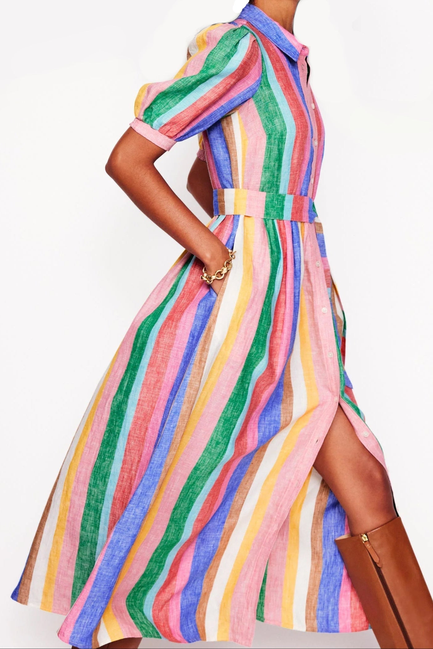Rainbow Vertical Print Shirt Long Dress