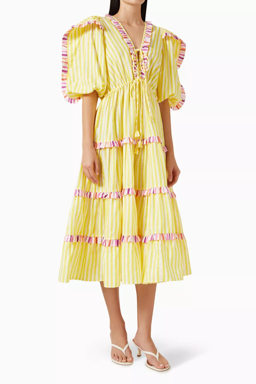 Flounces Flax-blend Dress