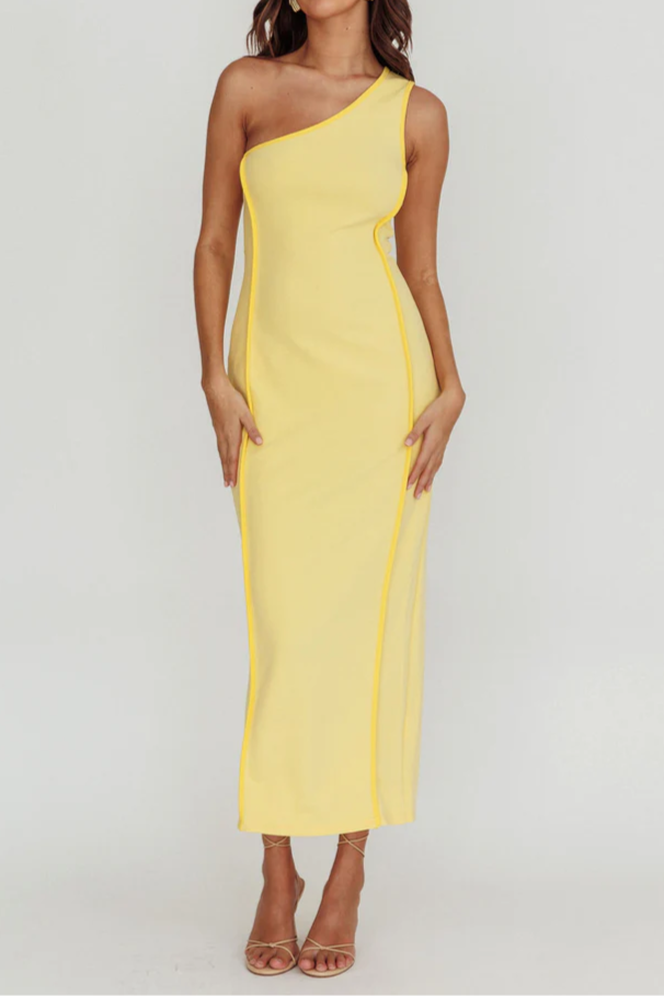 One-Shoulder Contrast Long Dress