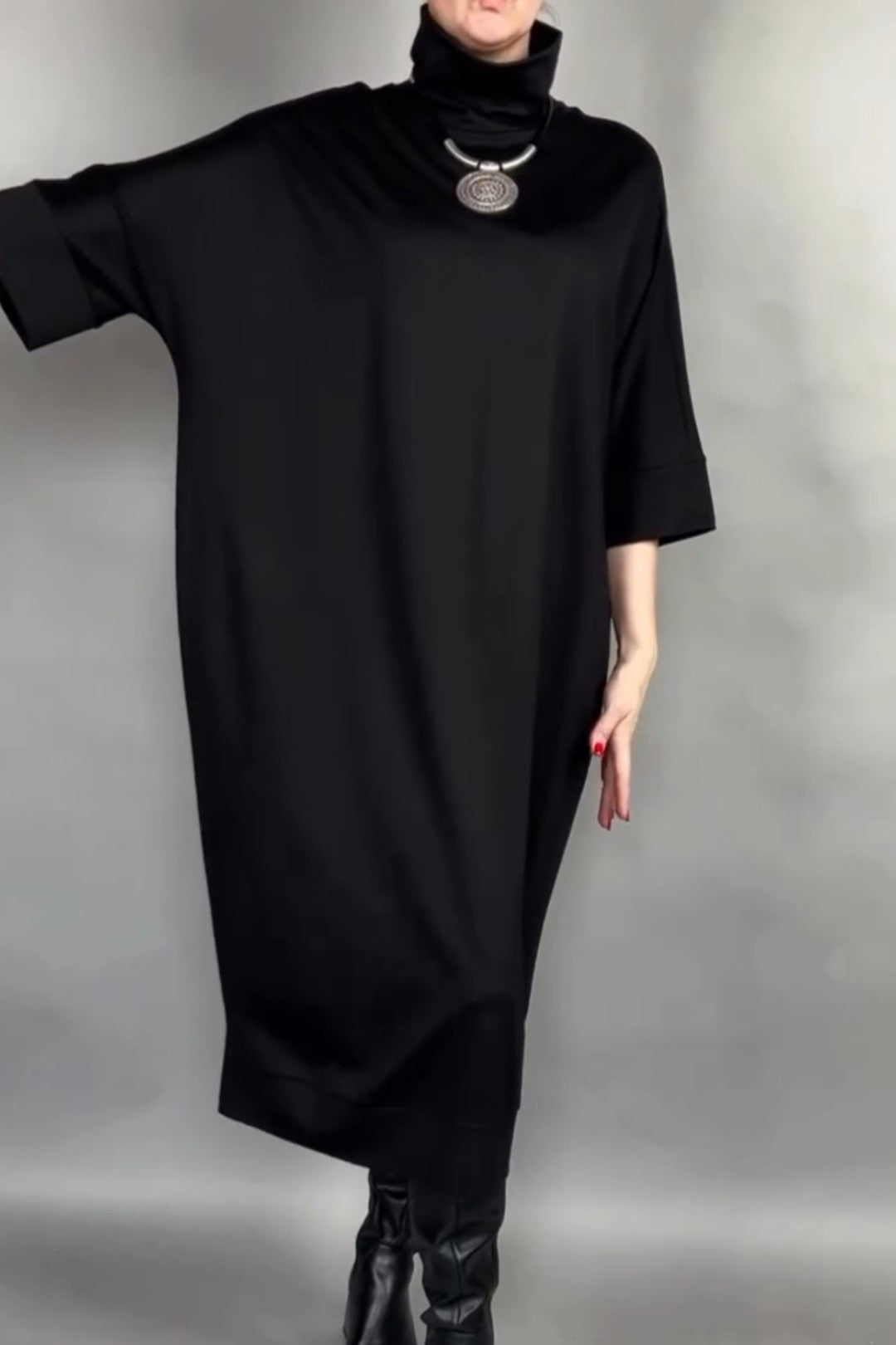 Black High-Neck Sleeve Dress