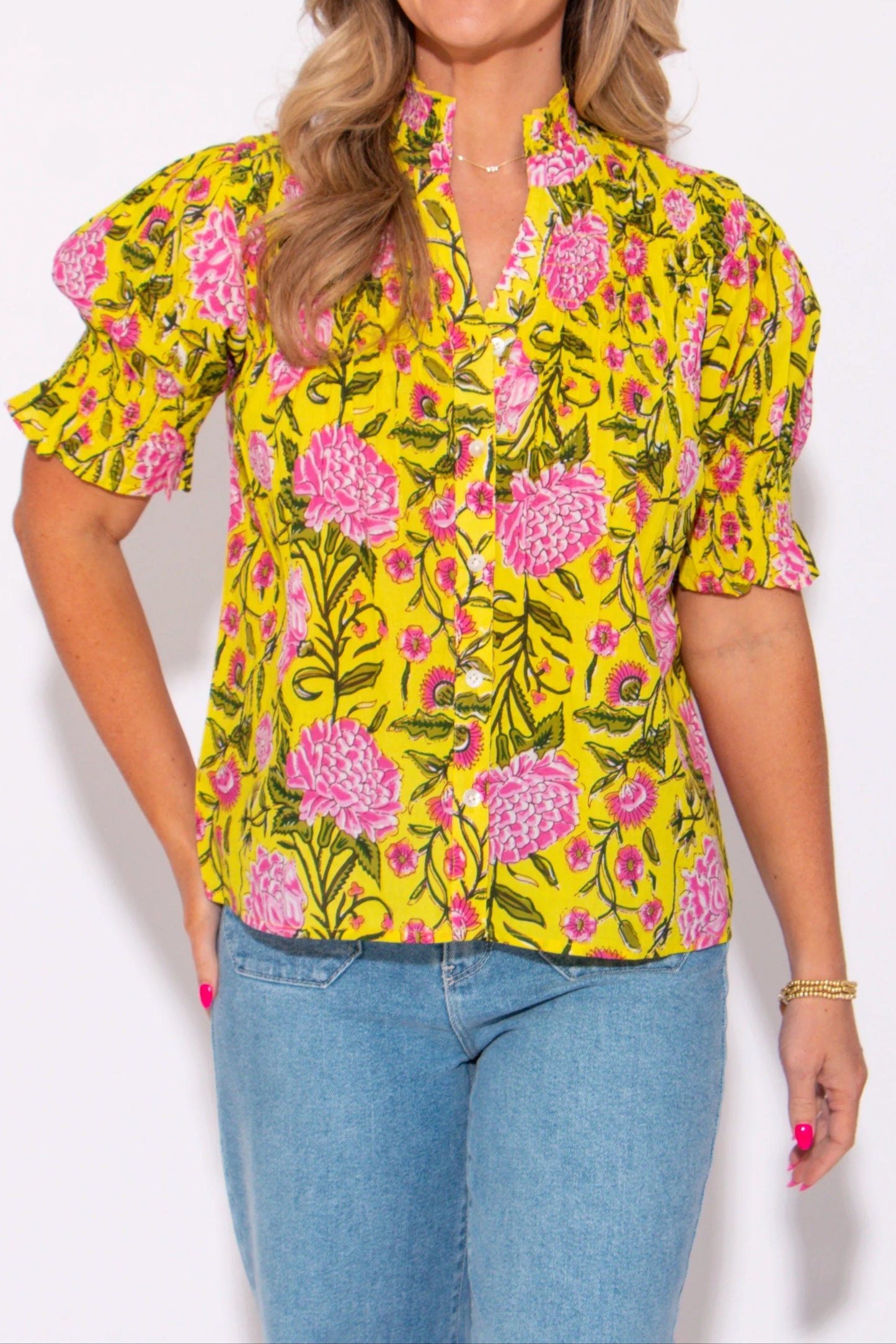 Pleated Button Top