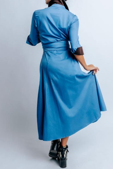 Blue Belted Midi Shirt Dress