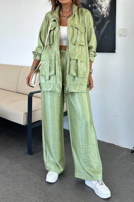 Straight Trousers, Solid Color Fashion Long Sleeve Jacket Two-piece