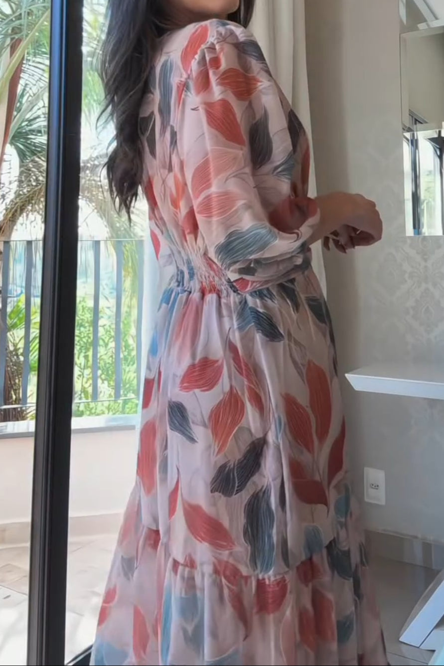Mixed Color Leaf Print Dress
