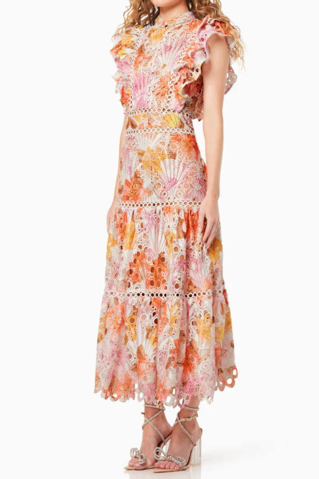 Ruffled Printed Embroidered Hollow Long Skirt