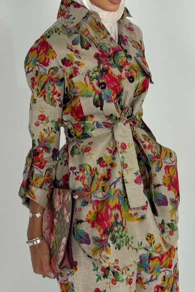 Linen Red Print Fashion Suit