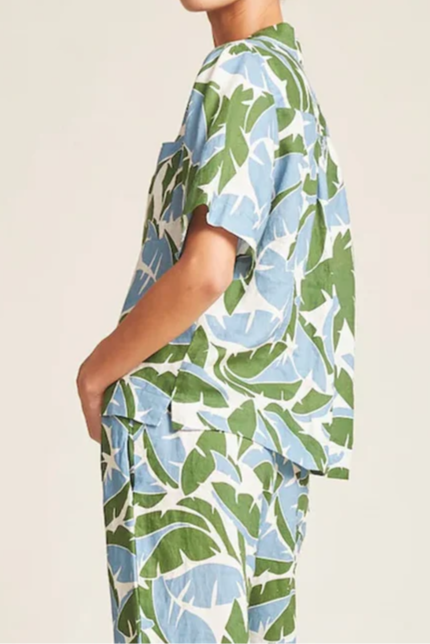 Blue And Green Print Casual Suit