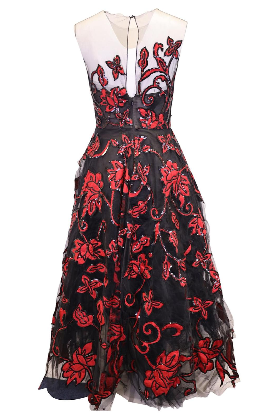 Black & Red Floral Embroidered Gown