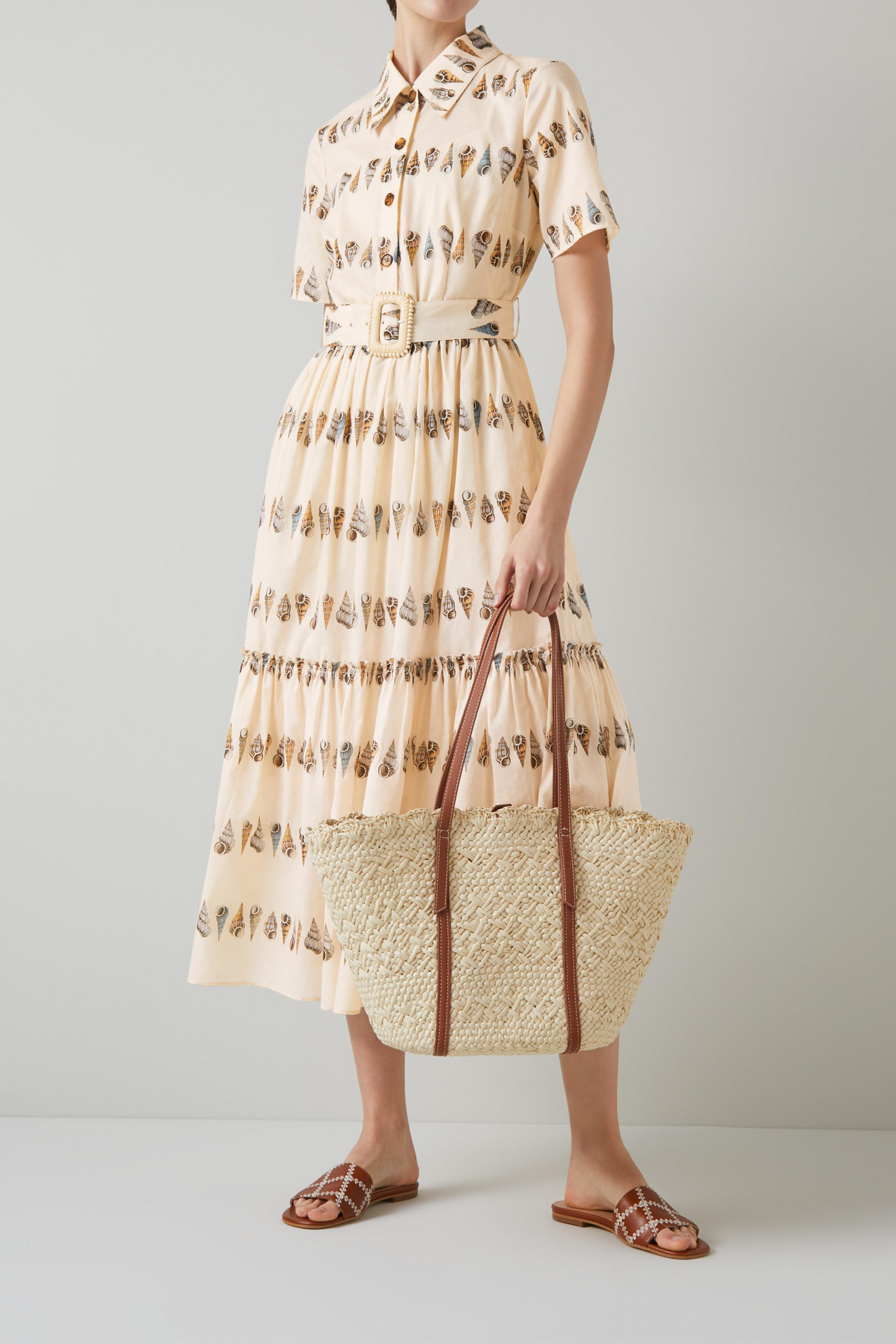 Pale Yellow Printed Cotton Maxi Dress