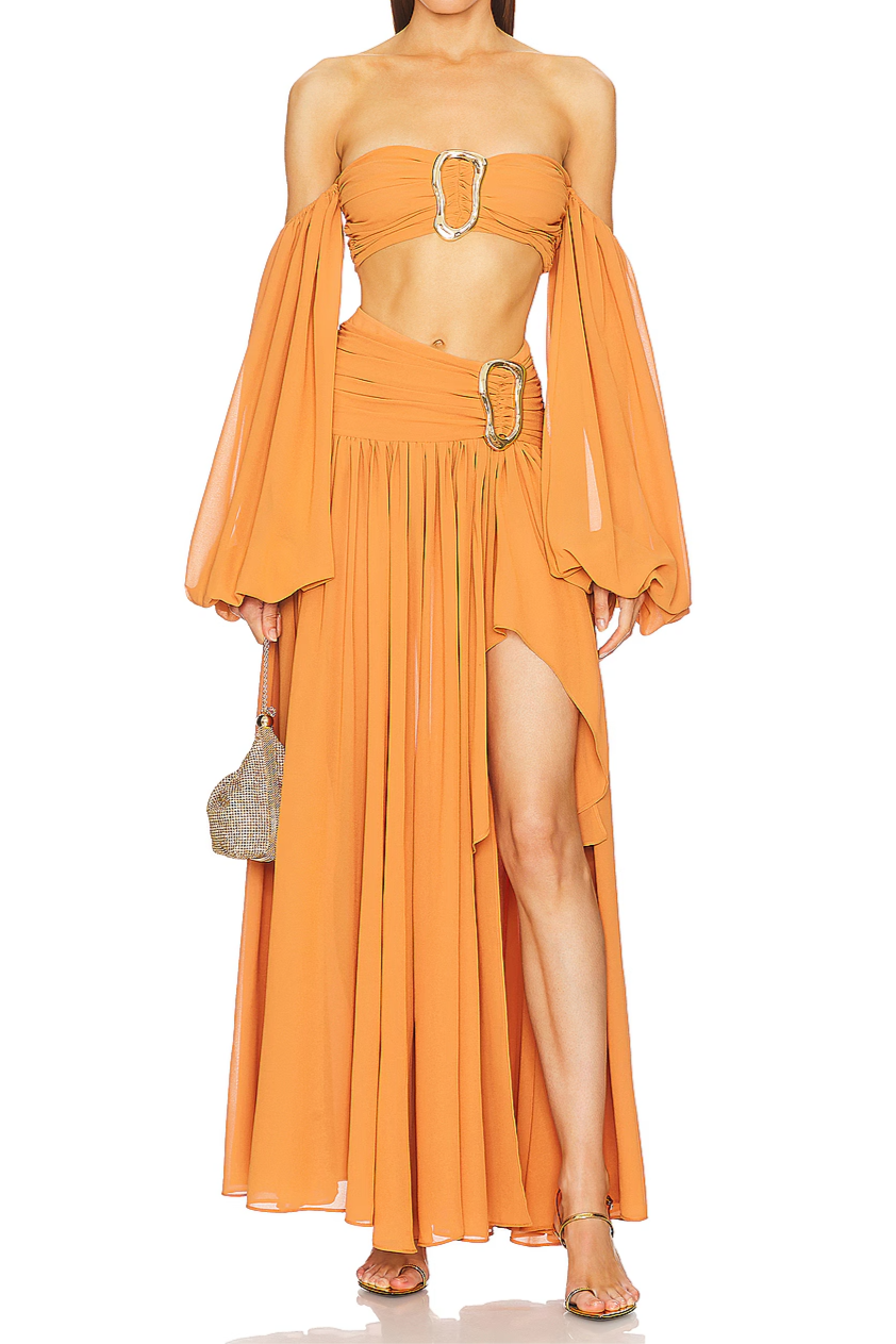 Strapless Long-sleeved Top Overskirt Suit