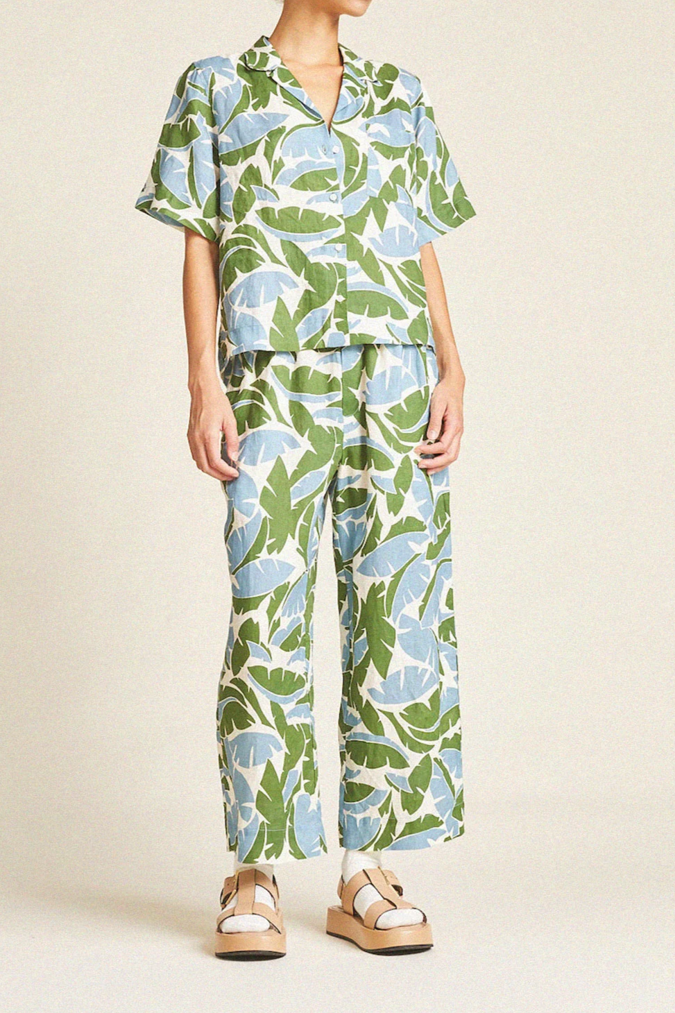 Blue And Green Print Casual Suit