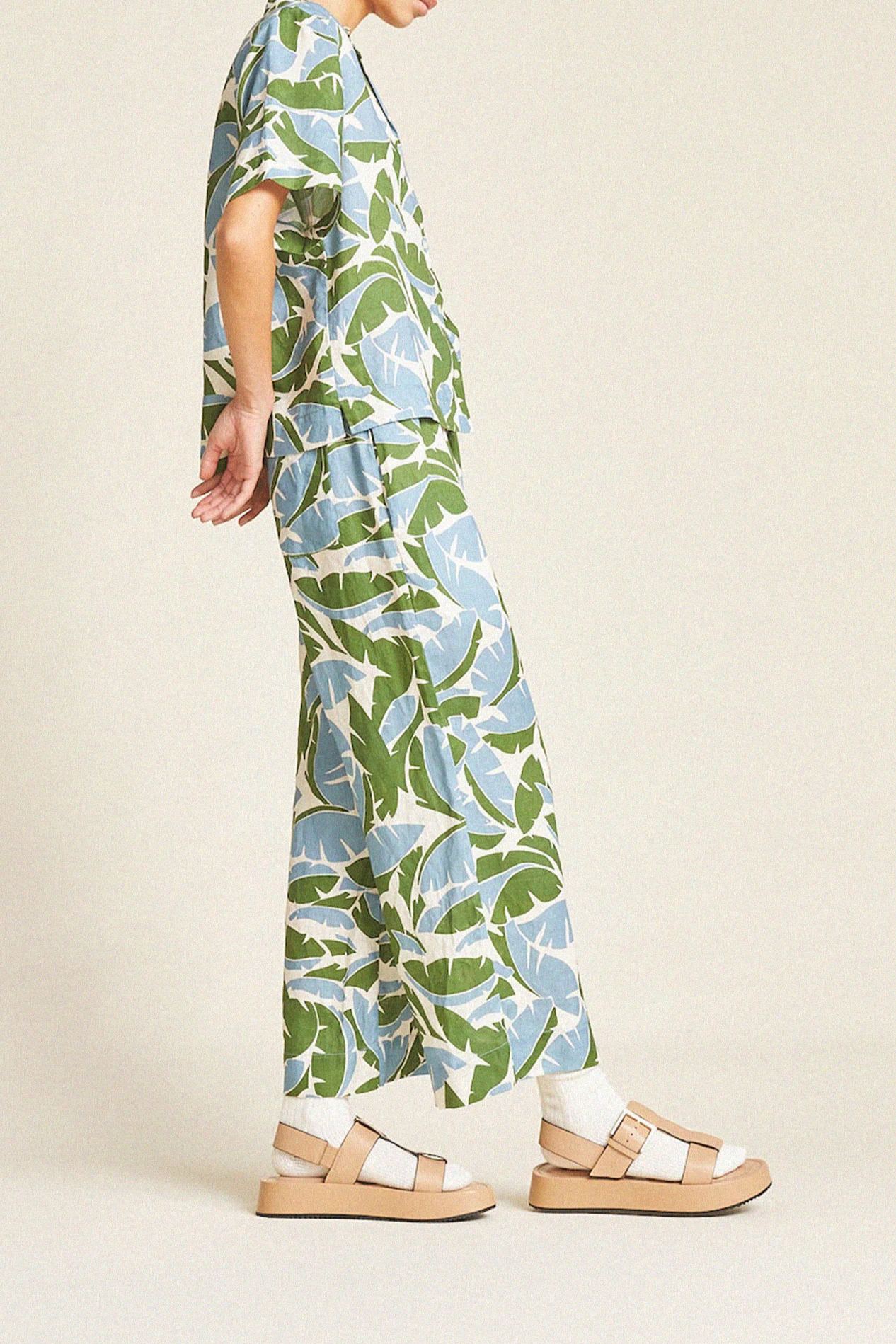 Blue And Green Print Casual Suit
