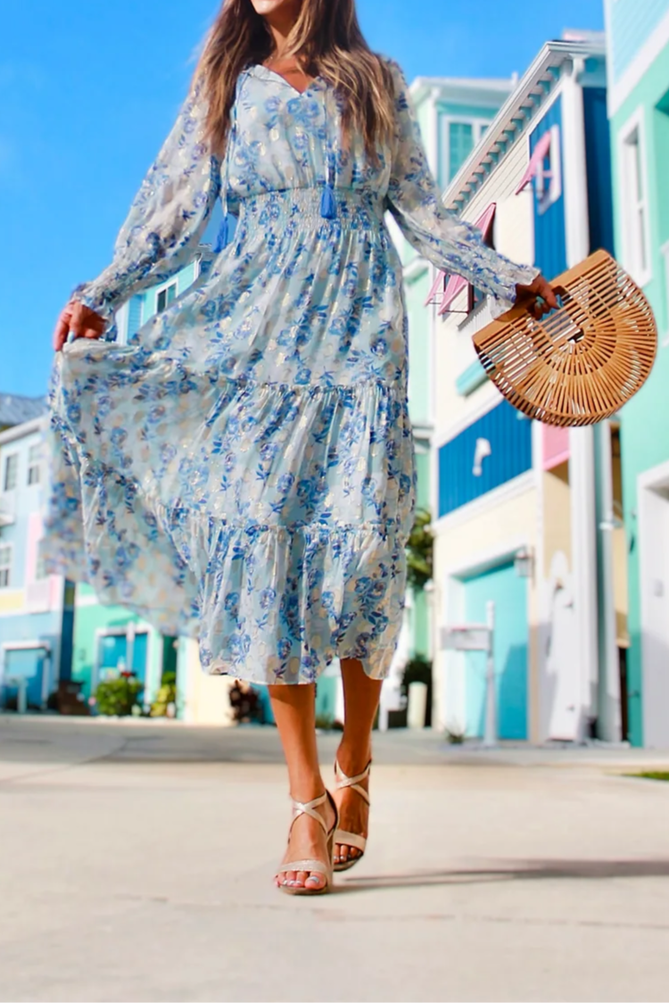 Tassel Long Sleeve Floral Dress