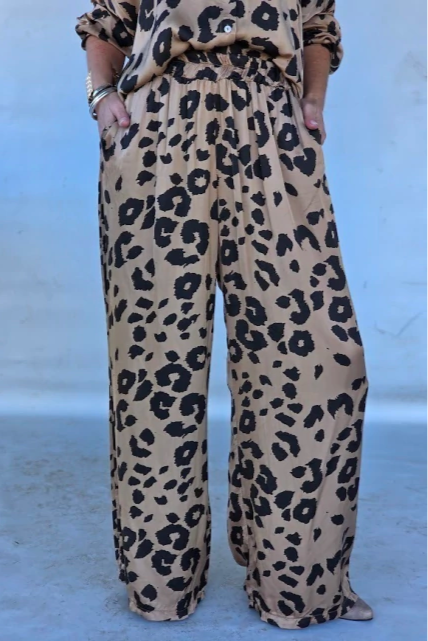Long Sleeve Trousers Leopard Print Suit