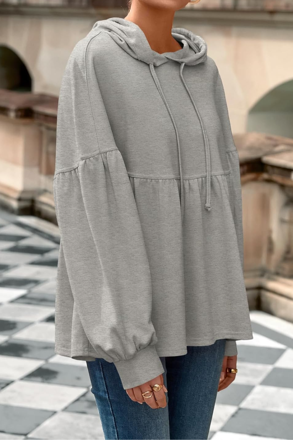 Ruffled Loose Hoodie