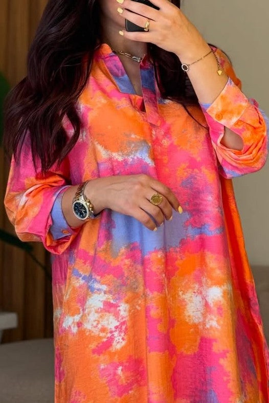 Gradient Long Sleeve Loose Long Dress