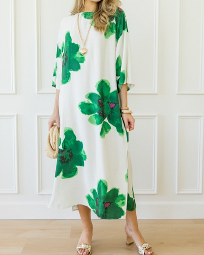 Green Floral Print Maxi Dress