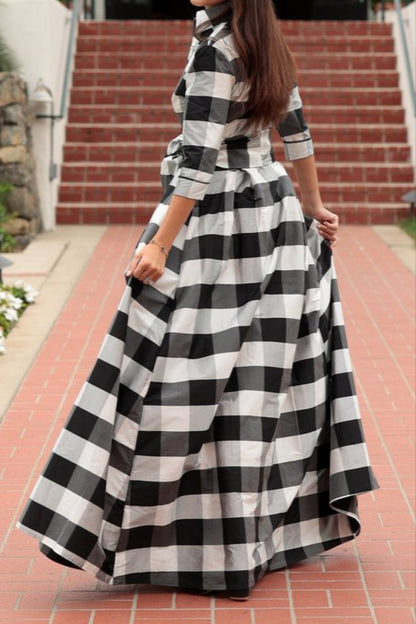 Black And White Plaid Shirt Long Dress
