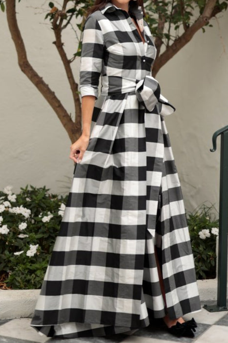 Black And White Plaid Shirt Long Dress