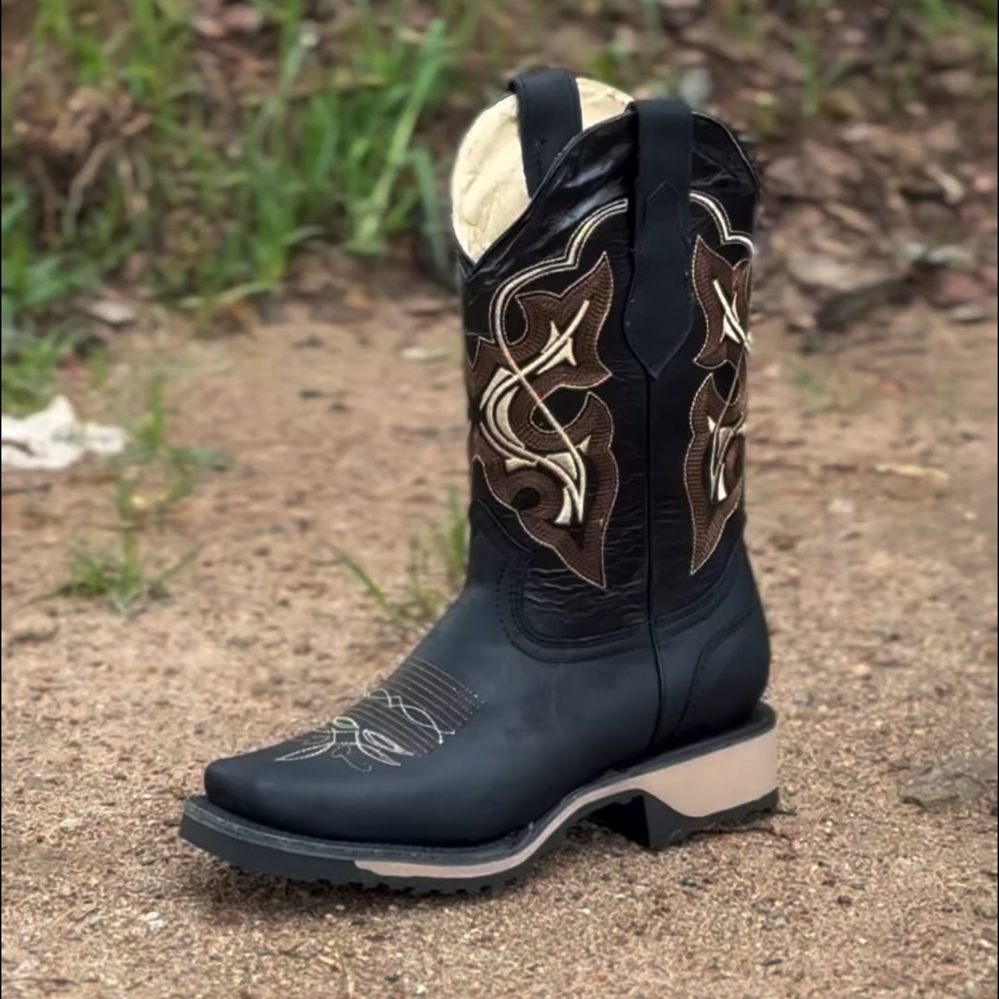 Men's Vintage Pattern Leather Cowboy Boots