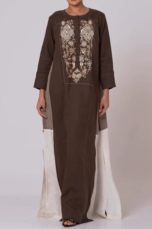 Printed Long-Sleeved Side Split Loose Dress