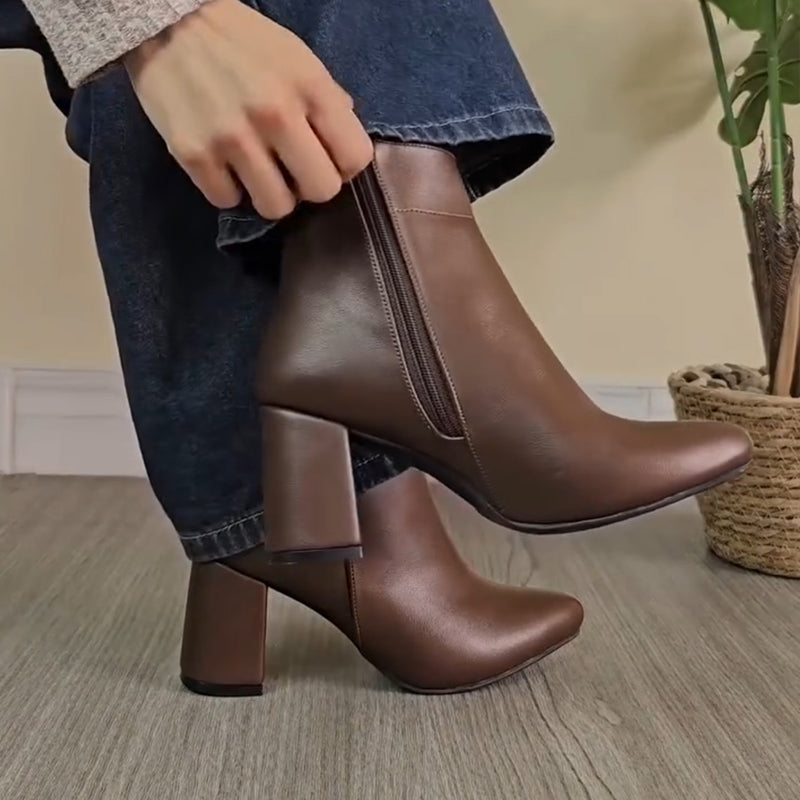 Simple High Heel Short Leather Boots