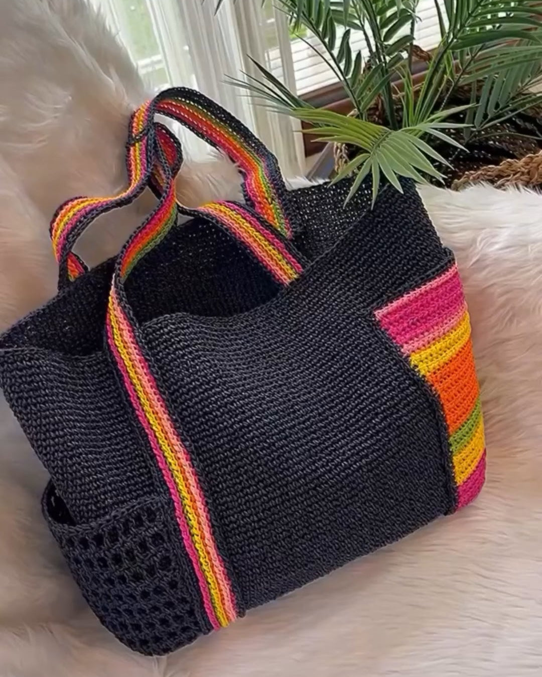Rainbow Embellishment, Black Woven Bag