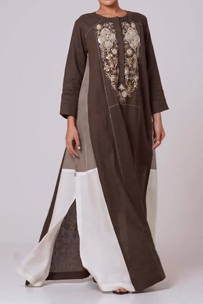 Printed Long-Sleeved Side Split Loose Dress