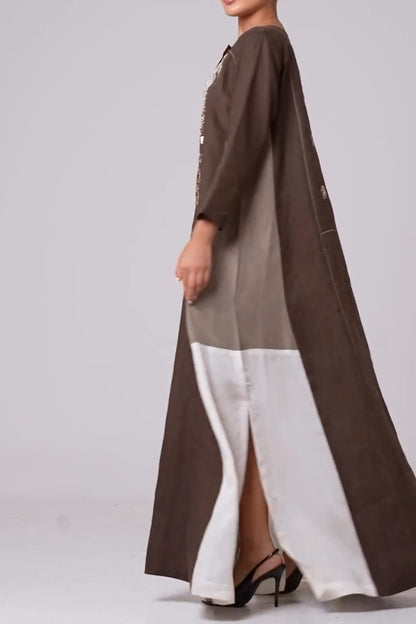 Printed Long-Sleeved Side Split Loose Dress