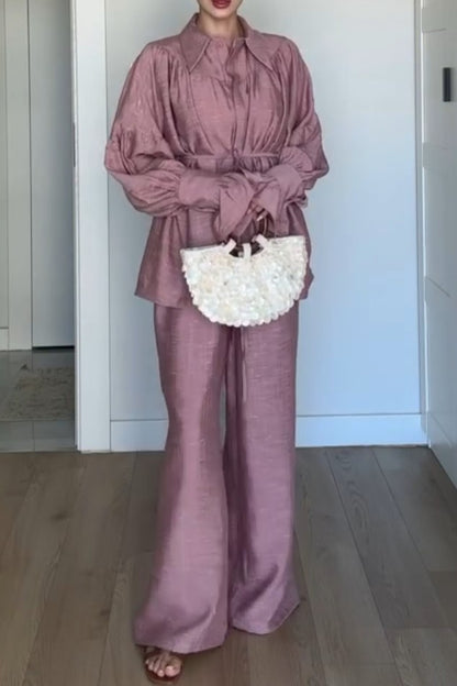 Temperament Solid Color Shirt Casual Straight Leg Pants Suit
