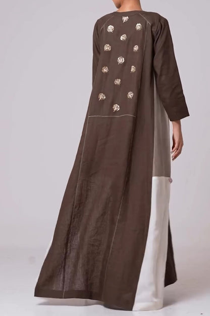 Printed Long-Sleeved Side Split Loose Dress