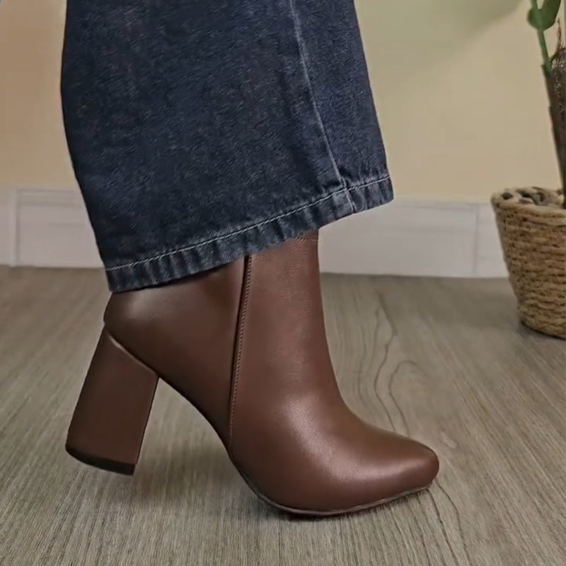 Simple High Heel Short Leather Boots