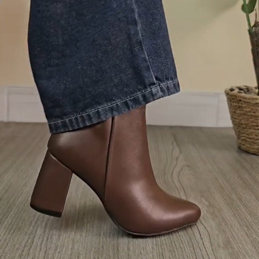 Simple High Heel Short Leather Boots