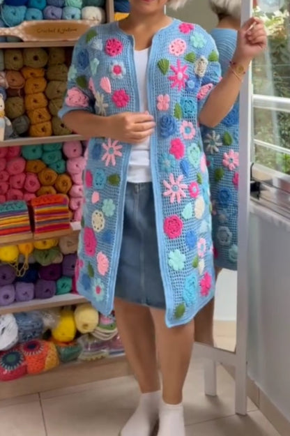Color Embroidered Long Cardigan