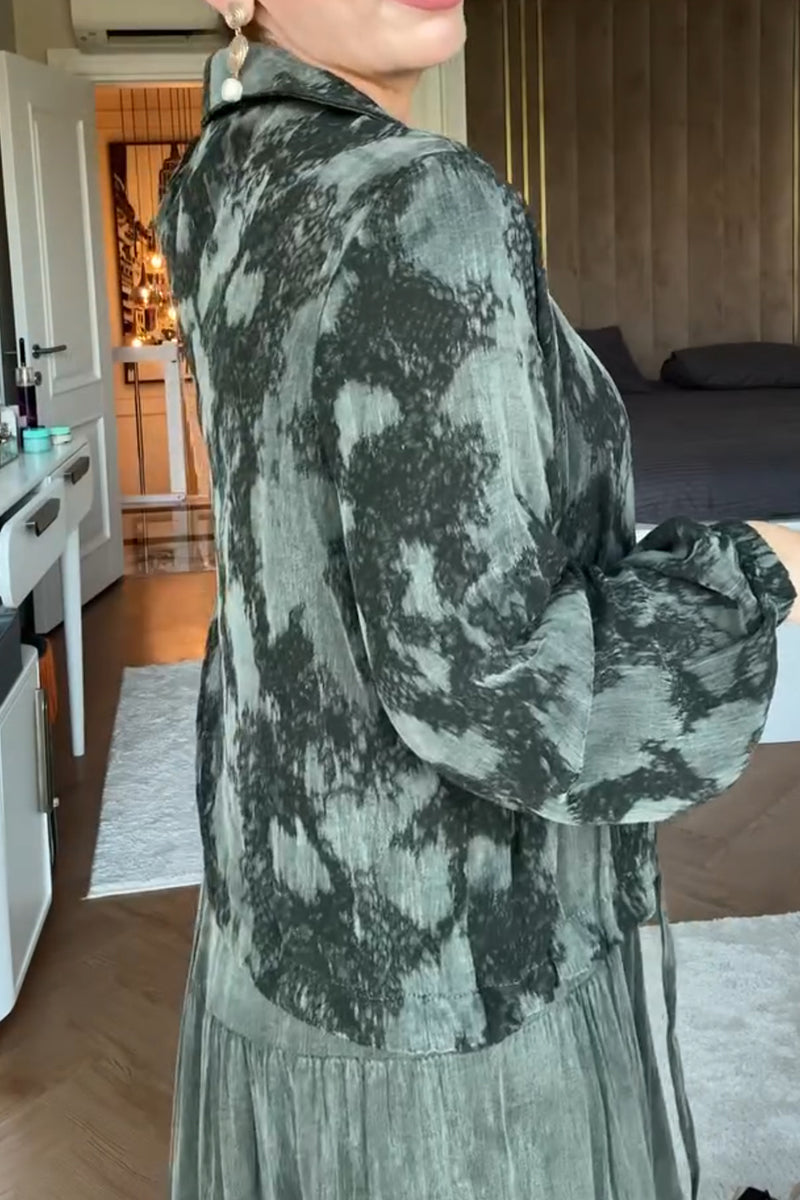 Dark Green Pattern Zipper Jacket
