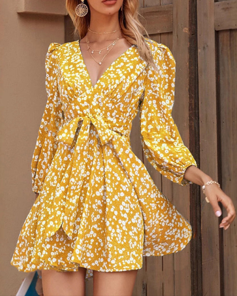 Bubble Long Sleeve Floral Miniskirt